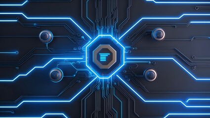 Telectronic circuit board with intricate patterns of lines, chips, and connections, representing modern technology and digital hardware in a tech-inspired design