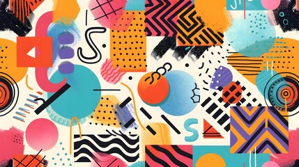 90s Retro Geometric Abstract Pattern