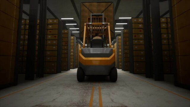 Workers Drive Forklifts And Move Products To Be Stored In Warehouses