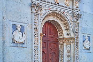The facade decors of San Lorenzo Cathedral, Lugano, Switzerland