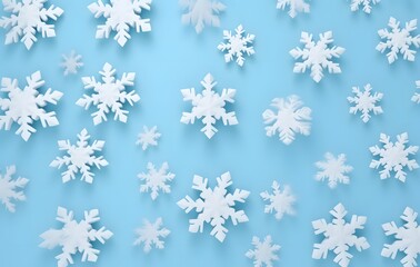 3D Rendered Seamless Snowflake Pattern on Blue Background