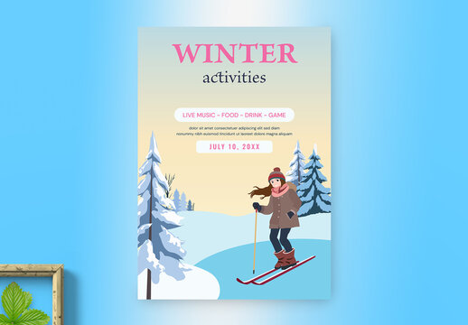 Kids Winter Sports Skating Activities Event Flyer Template