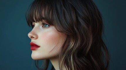 Fototapeta premium Elegant Side-Swept Bangs on a Woman's Profile