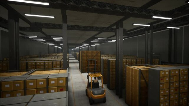 Workers Drive Forklifts And Move Products To Be Stored In Warehouses