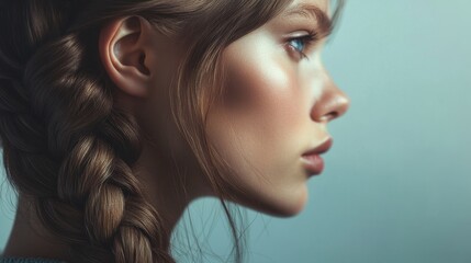 Naklejka premium Woman with Thick Side Braid in Profile View