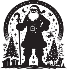 Christmas Santa claus with gift silhouette vector illustration isolated on a white background