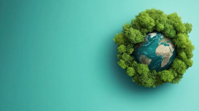 Green planet illustration with interconnected ecosystems and thriving biodiversity, biodiversity, global ecology