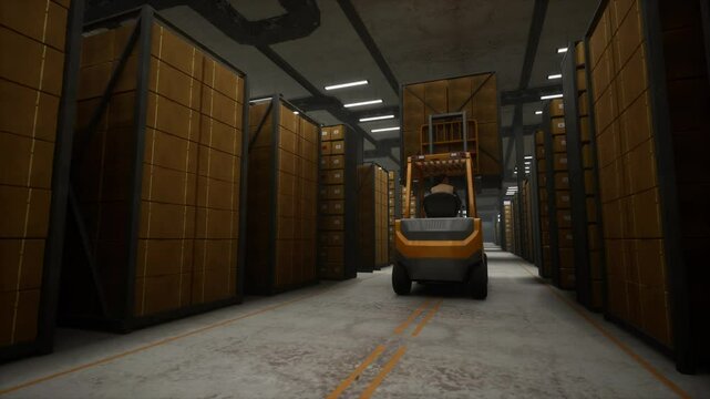 Workers Drive Forklifts And Move Products To Be Stored In Warehouses