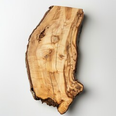 A piece of wood with a curved shape and visible growth rings. It appears to be a piece of a tree trunk, isolated on white background