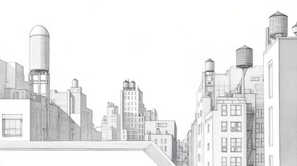 Fototapeta premium Bleistiftzeichnung einer Stadtskyline: ein detaillierter Architektureindruck für Poster und Drucke