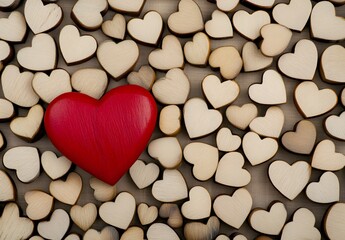 Obraz premium Red Heart Among Wooden Hearts for Valentine's Day