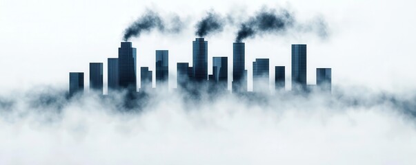 Fototapeta premium Abstract Urban Skyline Fading into Carbon Smog, Symbolizing the Impact of Climate Change and City Emissions in a Contemporary Style