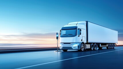 Electric Truck on Open Road at Sunset