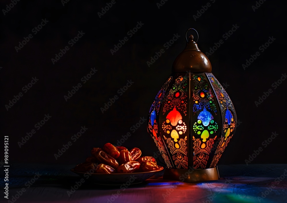 Wall mural ramadan lantern with dates and colorful lights