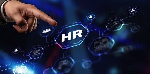 HR. Human resources management and recruitment concept. Double exposure network mixed media structure