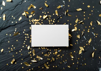 Blank Business Card Mockup with Golden Confetti