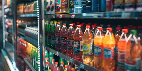 Grocery store soda display, Cooler soda shelves, Soft drink promotional shelves, Soda shelf life
