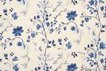 Blue and White Floral Linen Fabric Pattern