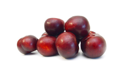 Red plum fruit isolated on white background