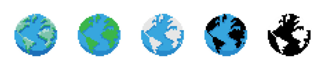 Pixel style globe. Digital world map representation