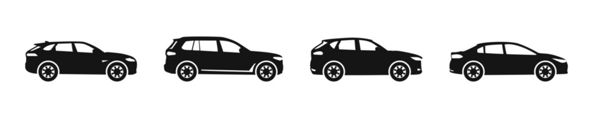 Car side view silhouette icons. Vehicle profile illustration