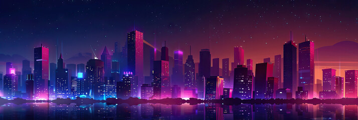 Obraz premium City Skyline at Night Backdrop for Urban Game Show