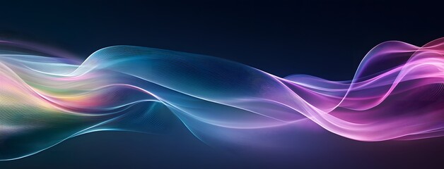 Abstract Purple and Green Waves on Blue Background