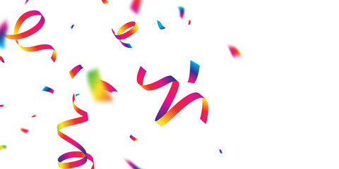 Celebration background with rainbow zigzag confetti falling colors, vector illustration