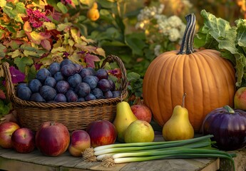 Autumn Harvest: Plums, Pumpkins, and Pears