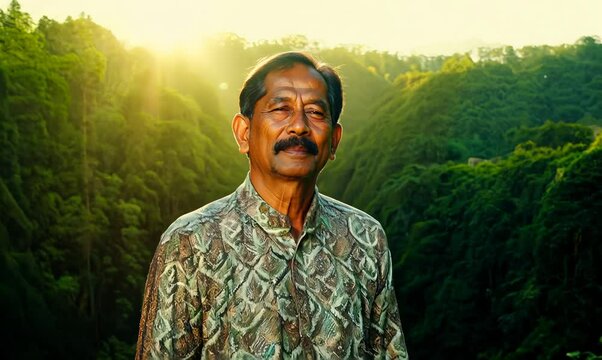 Thai Man Enjoying Forest Scents in Lush Green Nature