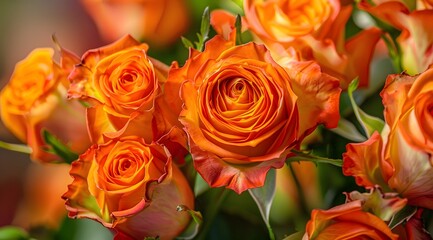 Vibrant Orange Rose Bouquet Macro Photography