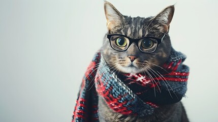 Stylish Cat Wearing Glasses and Scarf