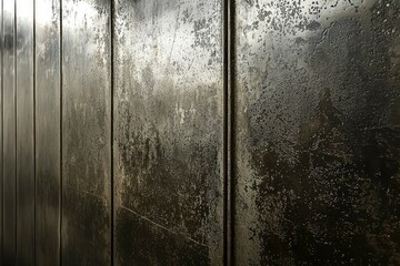 Close-up of a dark, textured metal surface with vertical lines.