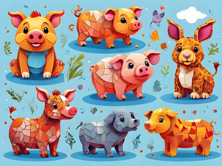 Fototapeta premium set of animals,Ai generated 