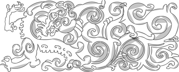 Sketch vector illustration silhouette design decoration ornament icon logo symbol engraving abstract classic vintage ethnic traditional chinese