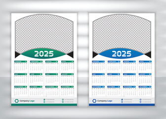 2025 Calendar Template Design, One-page wall calendar design for 2025. Wall calendar vector for corporate