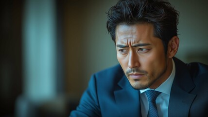 Obraz premium 思い悩む表情をする日本人男性