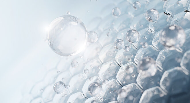serum and vitamin drop on skin cell. serum through the skin layer and reduce up saggy skin of the skin cell. 3d rendering.