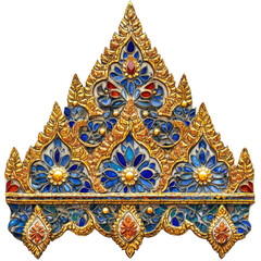 Fototapeta premium Thai Mosaic Temple wall decoration gold isolated on white background