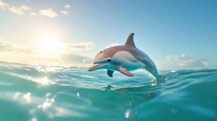 Dolphin Jumping in Clear Blue Ocean Water