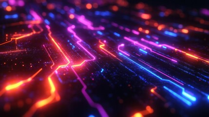 Fototapeta premium A vibrant digital abstract design with glowing lines and particles, representing technology.