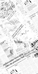 Vector white and black newspaper paper grunge vintage old aged texture with fragments of newspaper text Transparent background.