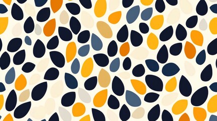 An engaging repetition of abstract shapes evokes a sense of movement, blending bold hues like navy, orange, and cream into a cohesive and stylish textile design.