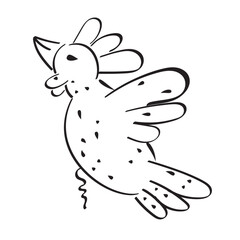 freehand drawn black and white cartoon happy rooster
