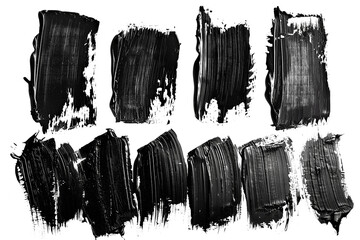Set of black paint strokes, isolated on a transparent background. Abstract texture suitable for creative and artistic projects, graphic design, and illustrations.