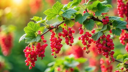 Obraz premium Closeup of red currant flowers blooming in a spring garden