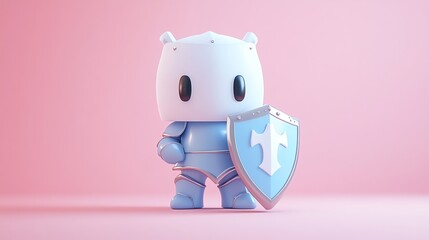 whimsical baby knight holding a shield, ready for adventure Cartoonish style, simple lines, soft pastel colors Friendly and inviting