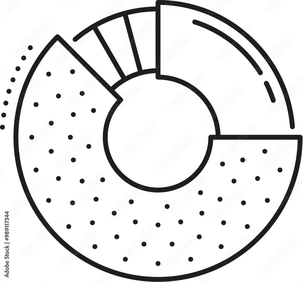 Aufkleber Business data analytics, donut chart line icon. Business research performance analytics outline icon, company strategy report analysis or finance statistic line vector pictogram with circle diagram