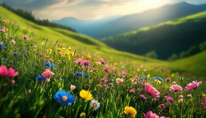 Fototapeta premium Lush flower meadow in full bloom