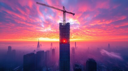 Cityscape Under Construction at Sunrise